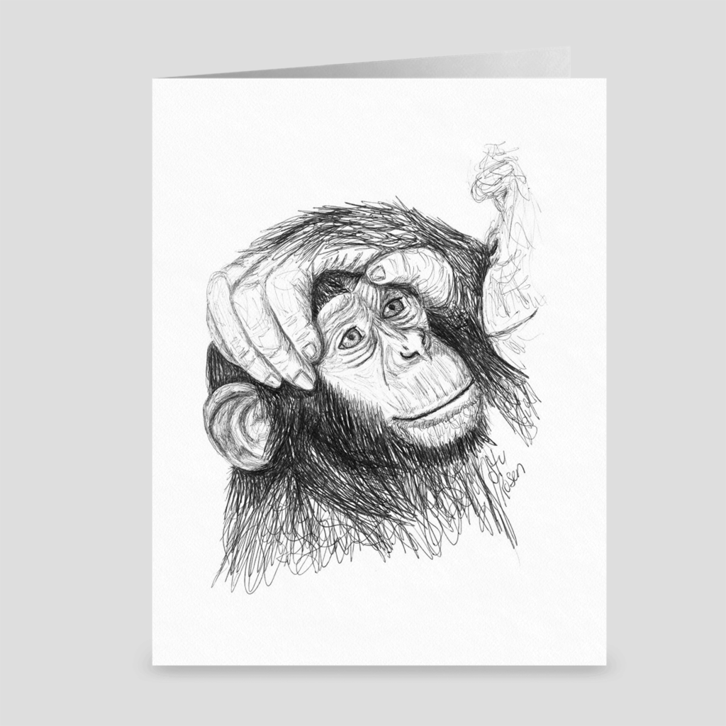 Chimp "Loving Hand" - Greeting Card