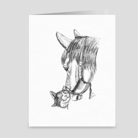Horse & Cat "Nudge" - Greeting Card